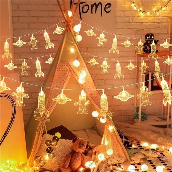 20LED Children's Room LED StringLight Astronaut Spaceship Rocket Pendant Holiday - Picture 6 of 6